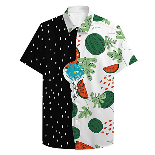 

Men's Shirt 3D Print Plants Watermelon Plus Size 3D Print Button-Down Short Sleeve Casual Tops Casual Fashion Tropical Breathable Black / Sports