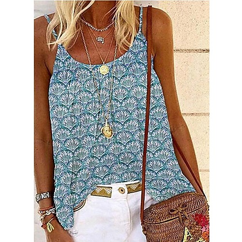 

Women's Holiday Camisole Blouse Tank Top Graphic Print U Neck Streetwear Boho Tops Blue Purple Green