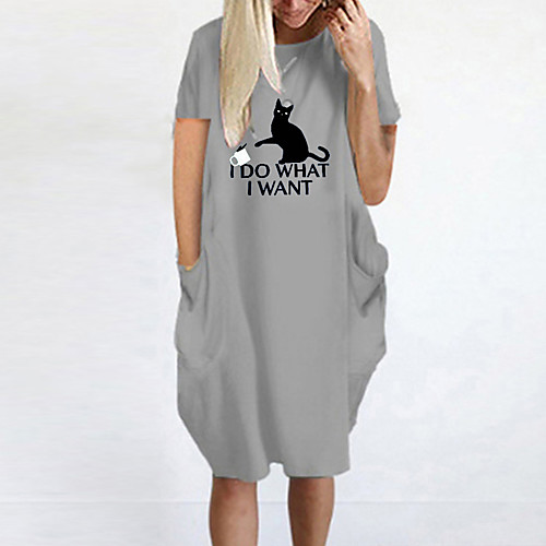 

Women's T Shirt Dress Tee Dress Knee Length Dress Blue Yellow Fuchsia Gray Green White Black Short Sleeve Letter Animal Spring Summer Round Neck Casual Oversized 2021 S M L XL XXL 3XL 4XL 5XL