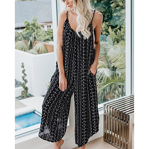 

Women's Ordinary Wide Leg Black Jumpsuit Geometric Print