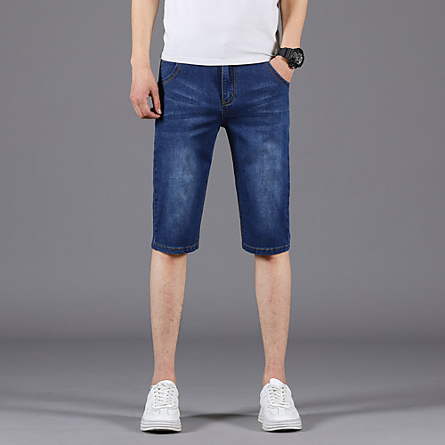

Men's Athleisure Breathable Outdoor Casual Daily Jeans Shorts Pants Patchwork Knee Length Print Deep Blue Light Blue