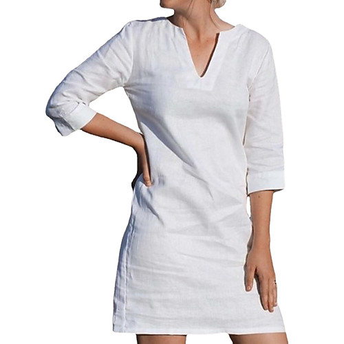 

Women's A Line Dress Knee Length Dress White Long Sleeve Solid Color Spring Summer Casual 2021 S M L XL XXL XXXL