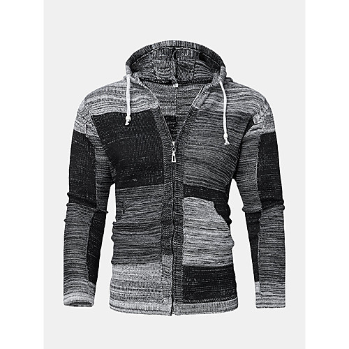 

Men's Unisex Vintage Style Zipper Front Knitted Check Color Block Geometric Cardigan Sweater Long Sleeve Sweater Cardigans Hooded Fall Winter Rainbow