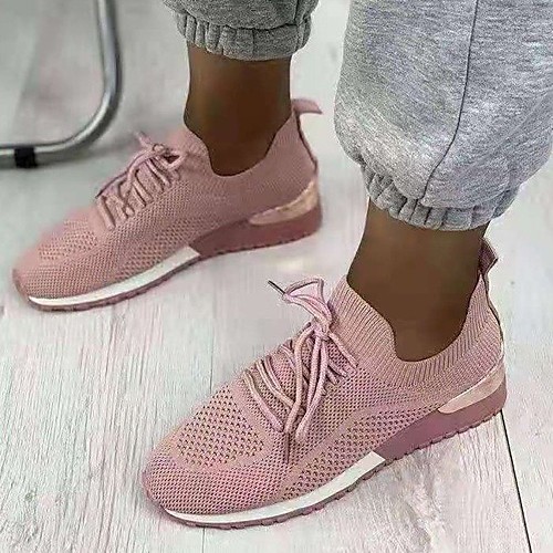 

Women's Trainers Athletic Shoes Flat Heel Round Toe Elastic Fabric Solid Colored White Black Pink