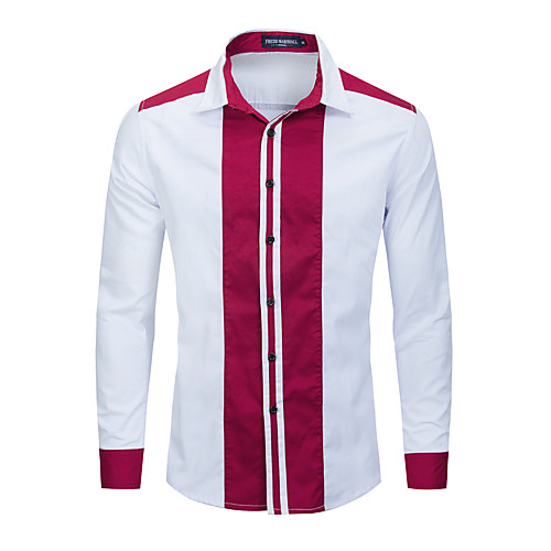 

Men's Shirt Color Block Button-Down Long Sleeve Casual Tops 100% Cotton Lightweight Casual Fashion Breathable White