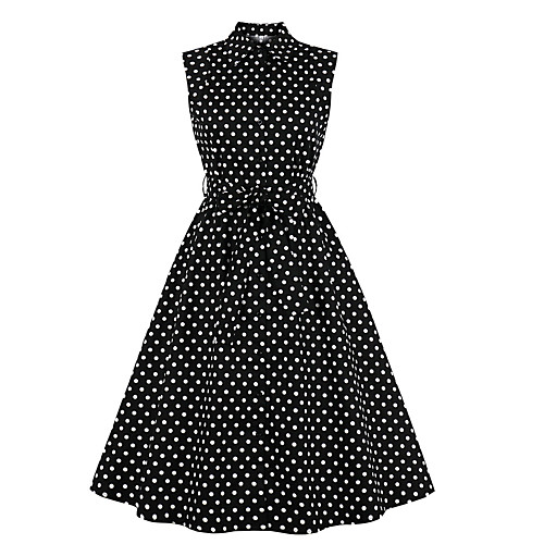 

Women's A Line Dress Midi Dress Black Sleeveless Dot Summer Vintage 2021