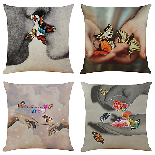 

Vintage Double Side Cushion Cover 4PC Soft Decorative Square Throw Pillow Cover Cushion Case Pillowcase for Bedroom Livingroom Superior Quality Machine Washable Outdoor Cushion for Sofa Couch Bed Chair