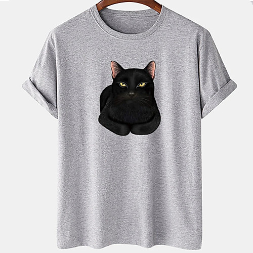 

Men's Unisex Tee T shirt Hot Stamping Cat Graphic Prints Plus Size Print Short Sleeve Casual Tops Cotton Basic Designer Big and Tall White Khaki Gray