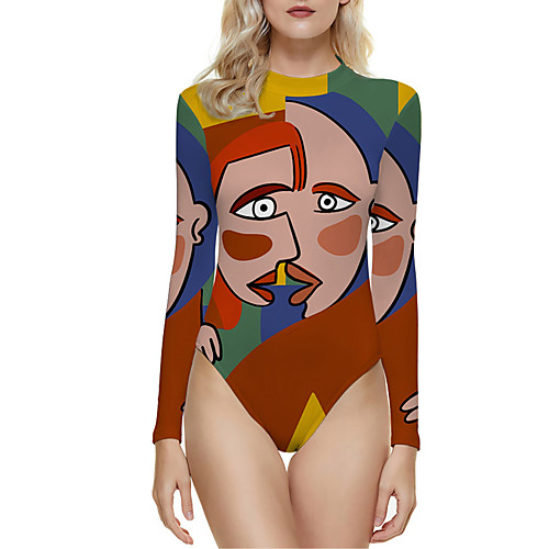 

Women's One Piece Monokini Swimsuit Print Floral Abstract Blue Yellow Green Black Red Swimwear Bathing Suits New Casual / Rash Guard / Padless / Beach