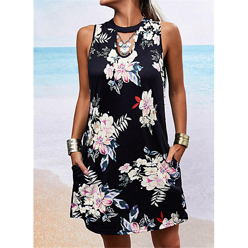 

Women's A Line Dress Short Mini Dress Gray White Black Sleeveless Floral Letter Print Summer Round Neck Casual Holiday 2021 S M L XL XXL 3XL 4XL 5XL