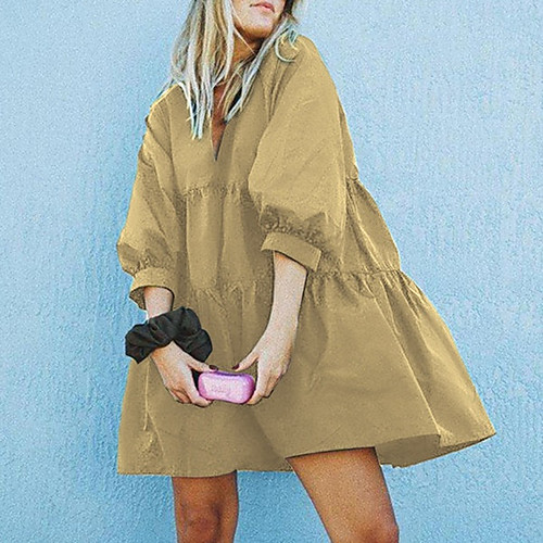 

Women's A Line Dress Short Mini Dress Red Wine khaki Dark Green Black Red Peacock Blue 3/4 Length Sleeve Classic Spring Summer Casual Loose 2021 S M L XL XXL