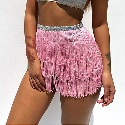 

Women's Performance Nightclub Basic Skirts Solid Colored Tassel Fringe Blushing Pink