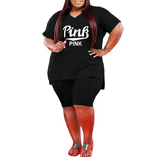 

Women's Plus Size Tops Set Graphic Letter Short Sleeve V Neck Casual Summer Big Size L XL 2XL 3XL 4XL