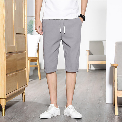 

Men's Casual / Sporty Chinoiserie Quick Dry Breathable Outdoor Sports Casual Daily Chinos Pants Solid Color Calf-Length Pocket Black Khaki Navy Blue Gray
