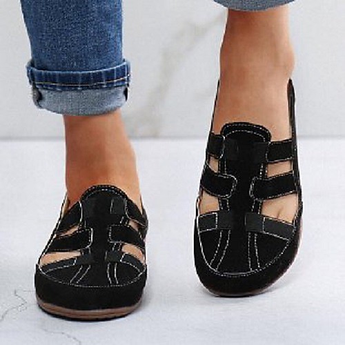 

Women's Loafers & Slip-Ons Comfort Shoes Wedge Heel Round Toe PU Solid Colored Black Pink Orange