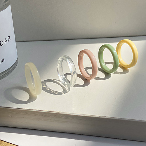

Ring Set Classic Rainbow Resin Plastic Stylish Simple European 5pcs 7