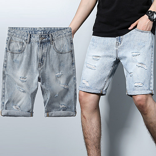 

Men's Stylish Sporty Casual / Sporty Streetwear Comfort Daily Sports Jeans Shorts Bermuda shorts Pants Solid Color Short Pocket Light Blue
