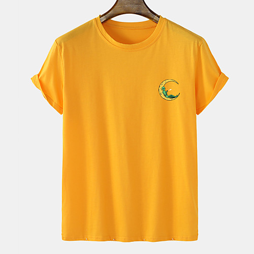 

Men's Unisex Tee T shirt Hot Stamping Graphic Prints Moon Plus Size Short Sleeve Casual Tops Cotton Basic Designer Big and Tall Blue Blushing Pink Orange