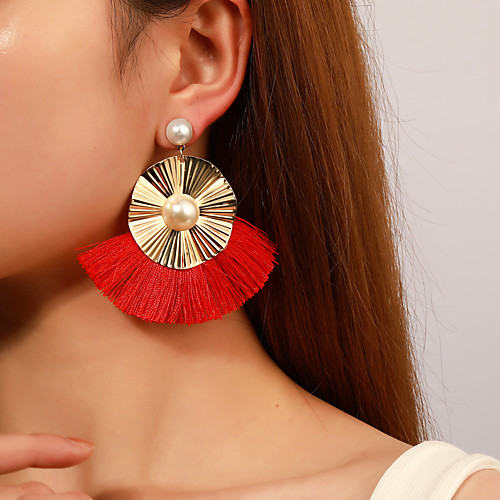 

Women's fan earrings Tassel Fringe Stylish Simple Vintage European Boho Imitation Pearl Shell Earrings Jewelry Blue / Royal Blue / Orange For Party Evening Street Date Birthday Festival