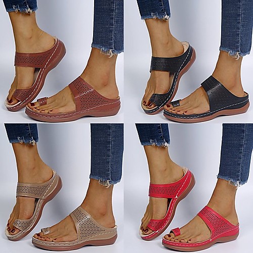

Women's Sandals Comfort Shoes Bunion Sandals Wedge Heel Round Toe PU Solid Colored Light Red Black Pink