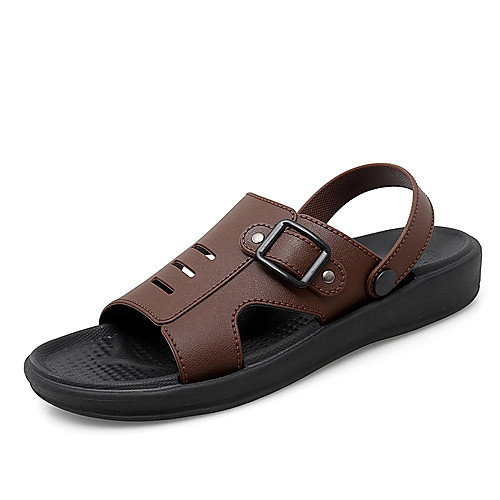 

Men's Sandals Beach Daily Faux Leather Breathable Black Brown Spring Summer