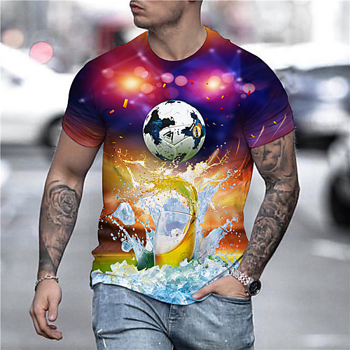 

Men's Unisex Tee T shirt Shirt 3D Print Graphic Prints Football Print Short Sleeve Daily Tops Casual Designer Big and Tall Blue