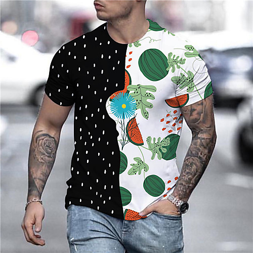 

Men's Tee T shirt Shirt 3D Print Graphic Prints Watermelon Print Short Sleeve Daily Tops Casual Designer Big and Tall Black / White