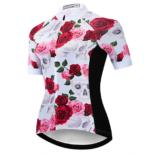 

21Grams Women's Short Sleeve Cycling Jersey Summer Spandex Polyester Red / White Floral Botanical Rose Bike Top Mountain Bike MTB Road Bike Cycling Breathable Back Pocket Sports Clothing Apparel
