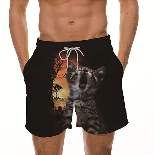 

Men's Designer Casual / Sporty Big and Tall Quick Dry Breathable Soft Holiday Beach Swimming Pool Shorts Bermuda shorts Swim Trucks Pants Cat Graphic Prints Animal Short Drawstring Elastic Drawstring