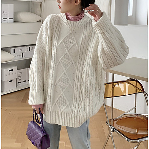 

Women's Solid Color Sweater Long Sleeve Sweater Cardigans High Neck Twist round neck white