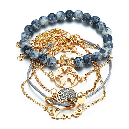 

LUREME 5 Pcs Map Turtle Love Bangle Bracelet Set for Women (js000044)