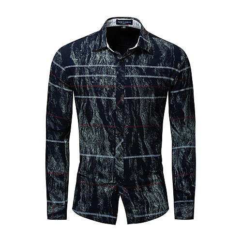 

Men's Shirt Tie Dye Button-Down Long Sleeve Street Tops Cotton Casual Breathable Comfortable Blue Light gray