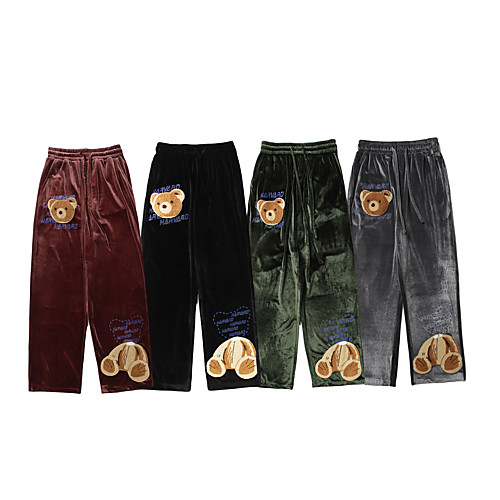 

Men's Chino Soft Daily Chinos Pants Bear Full Length Print Army Green Black Brown Gray