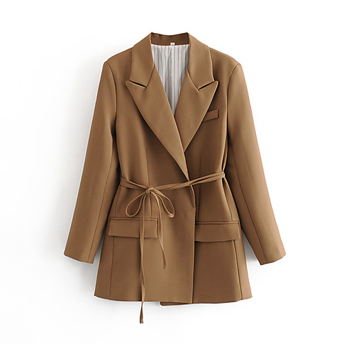 

Women's Coat Casual / Daily Fall Regular Coat V Neck Regular Fit Casual Jacket Solid Color Pocket khaki