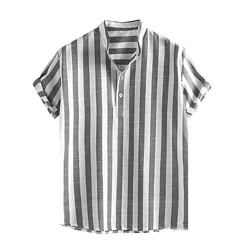 

Men's Shirt Striped Button-Down Short Sleeve Casual Tops Casual Fashion Breathable Comfortable Standing Collar Blue White