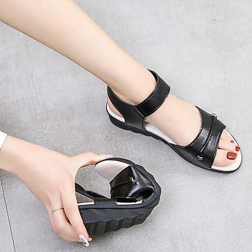 

Women's Sandals Flat Heel Round Toe PU Color Block Black