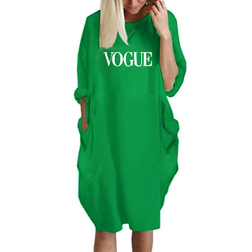 

Women's T Shirt Dress Tee Dress Knee Length Dress Blue Yellow Fuchsia Gray Green White Black Long Sleeve Letter Spring Summer Round Neck Casual Oversized 2021 S M L XL XXL 3XL 4XL 5XL