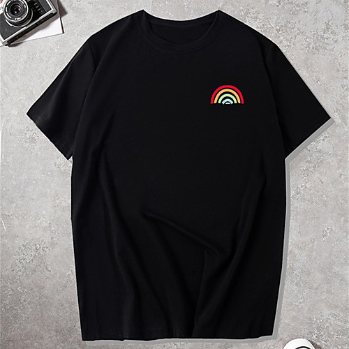 

Men's Unisex Tee T shirt Shirt Hot Stamping Rainbow Graphic Prints Plus Size Short Sleeve Casual Tops Cotton Basic Vintage Designer Big and Tall Black