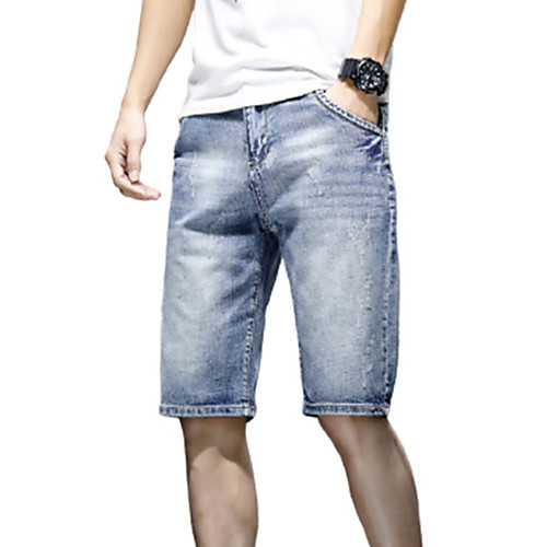 

Men's Athleisure Breathable Outdoor Casual Daily Jeans Shorts Pants Patchwork Knee Length Print Blue
