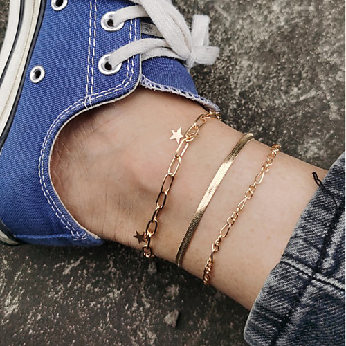 

Anklet Stylish Simple Vintage Women's Body Jewelry For Street Holiday Drop Alloy Lightning Bolt Gold 3 PCS
