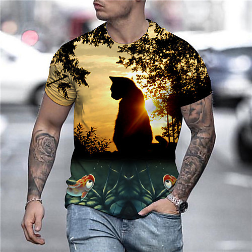 

Men's Unisex Tee T shirt Shirt 3D Print Graphic Prints Animal Print Short Sleeve Daily Tops Casual Designer Big and Tall Yellow