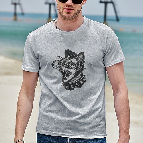 

Men's Tee T shirt Hot Stamping Cat Graphic Prints Plus Size Print Short Sleeve Casual Tops Cotton Basic Designer Big and Tall White Gray