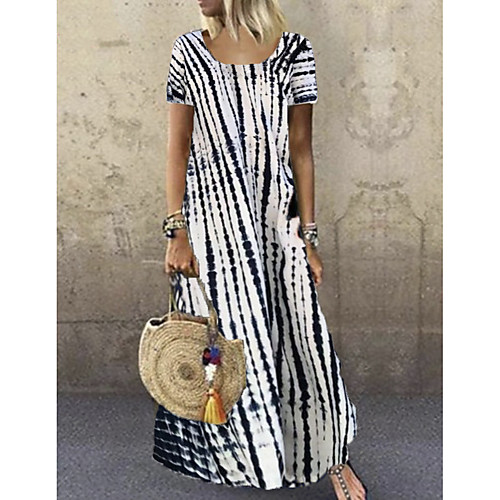 

Women's Shift Dress Maxi long Dress Weight: S-263g 5Xl-336g Blue Purple Yellow Gray Green White Black Red Short Sleeve Floral Print Spring Summer Casual 2021 S M L XL 2XL 3XL 4XL 5XL / Cotton