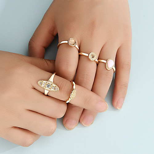 

Ring Set Fashion Retro Style Alloy Rhinestone Ring Five-Piece Knuckle Ring Finger Ring