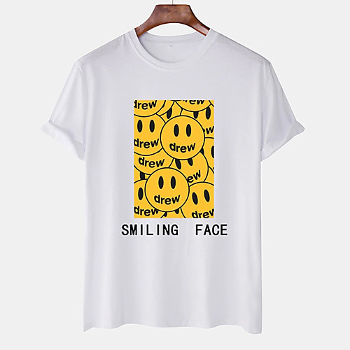 

Men's Unisex Tee T shirt Hot Stamping Graphic Prints Emoji Face Plus Size Print Short Sleeve Casual Tops Cotton Basic Designer Big and Tall White