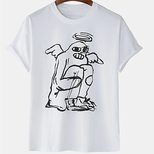 

Men's Unisex Tee T shirt Hot Stamping Graphic Prints Character Plus Size Print Short Sleeve Casual Tops Cotton Basic Designer Big and Tall White