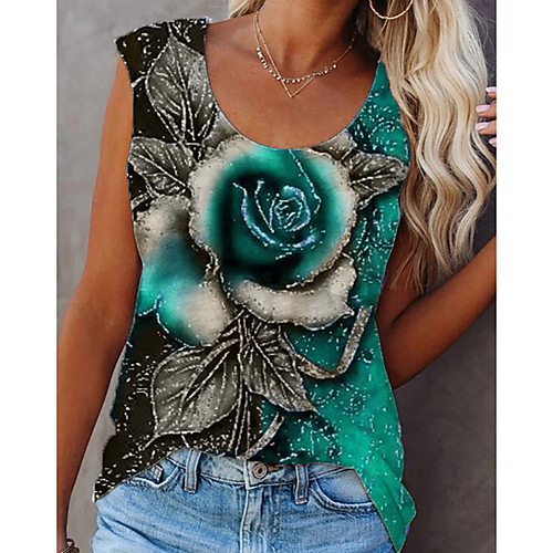 

Women's Floral Theme Tank Top Vest Floral 3D Print U Neck Basic Streetwear Tops Blue Purple Red