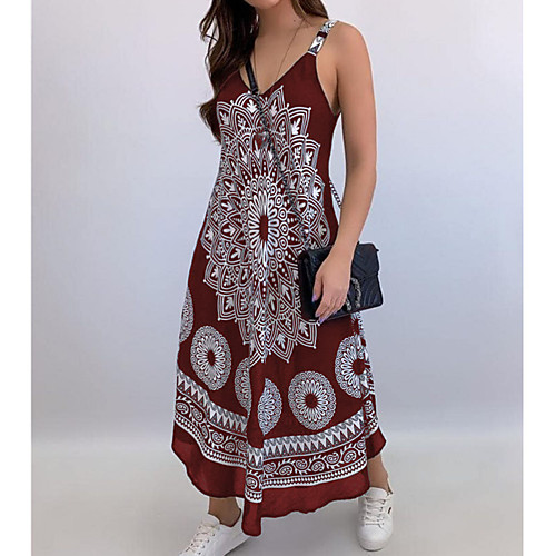 

Women's Strap Dress Maxi long Dress Purple Red Wine Green Black Rose Red Dark Blue Short Sleeve Pattern Summer Casual 2021 S M L XL XXL XXXL