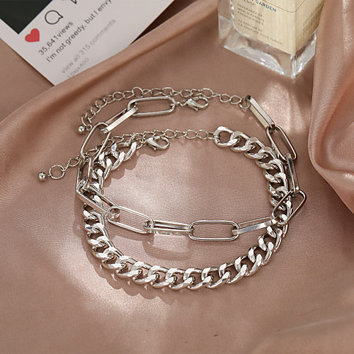

Anklet Stylish Punk European Unisex Body Jewelry For Street Gift Retro Alloy Silver Two-piece Suit