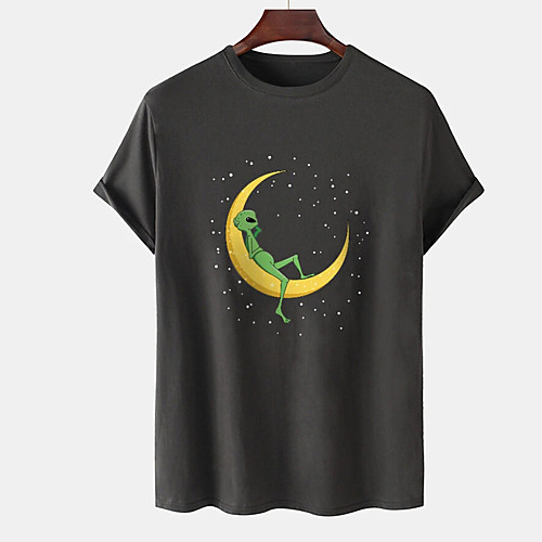 

Men's Unisex Tee T shirt Hot Stamping Graphic Prints Moon Plus Size Print Short Sleeve Casual Tops Cotton Basic Designer Big and Tall Black Dark Gray